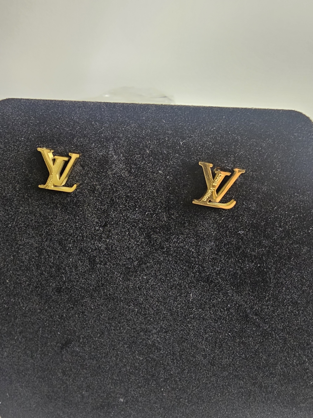 Stainless Steel Gold LV Logo Stud Earrings - Women's Jewelry